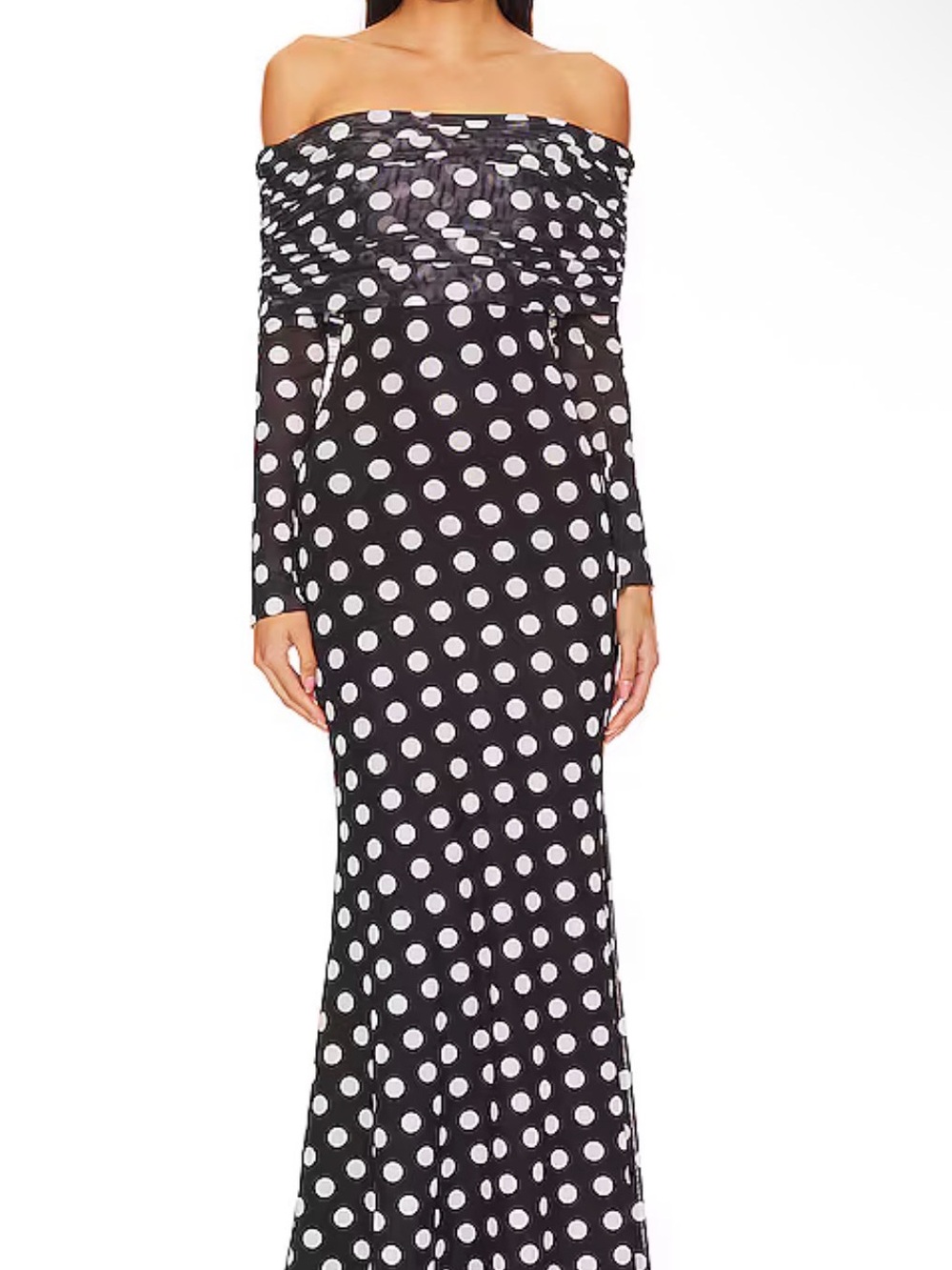 AFRM Black and White Polka Dot Off-Shoulder Maxi Dress